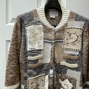 Vintage Casa Maglia Women's Small Neutral 3D Coogi Style Cardigan Marled Texture